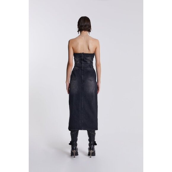 Jaded London Liberty 2 in 1 Detachable Denim Midi Dress in Black - Picture 4 of 7